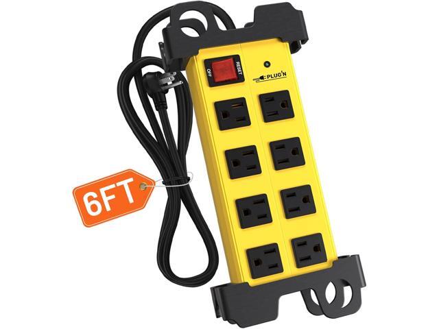 Plug'n 8 Outlet Heavy Duty Power Strip,Wide Spacing,Workshop Surge Protector 2700J with 6FT Extension Cord,Industrial Metal Power Strip...