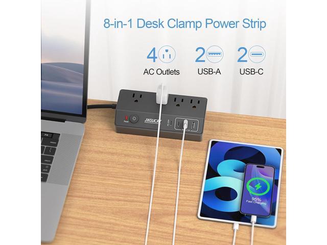 Desk Clamp Power Strip with PD 20W USB C, JXGUCAT Removable Fast Charging Desktop Edge Power Strip Surge Protector, 10 ft Extension Cord Flat Plug...