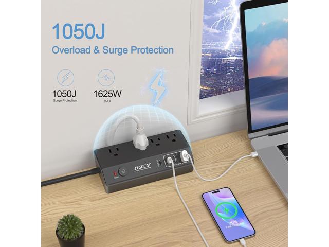 Desk Clamp Power Strip with PD 20W USB C, JXGUCAT Removable Fast Charging Desktop Edge Power Strip Surge Protector, 10 ft Extension Cord Flat Plug...