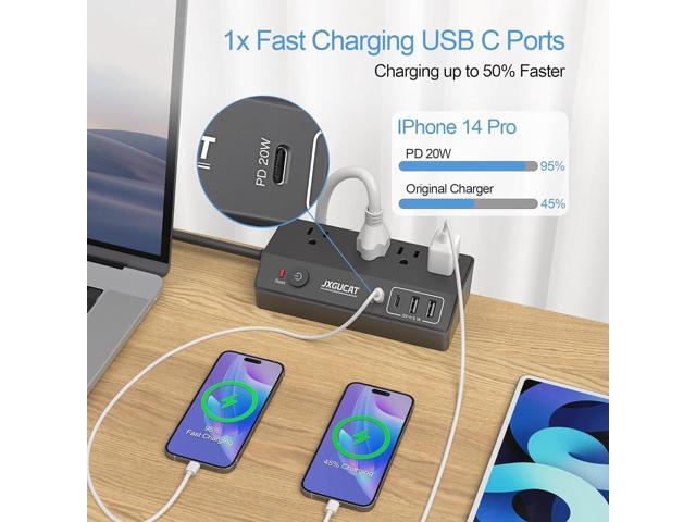 Desk Clamp Power Strip with PD 20W USB C, JXGUCAT Removable Fast Charging Desktop Edge Power Strip Surge Protector, 10 ft Extension Cord Flat Plug...