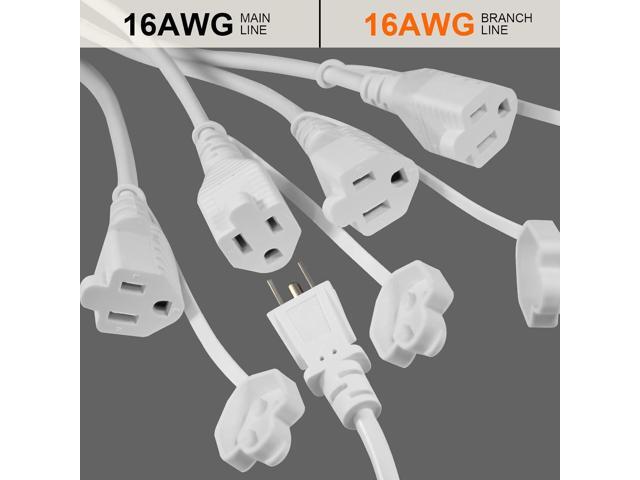 KUNCAN 4 Way Power Splitter - 45 Degrees Lower Right Corner Downward Angled US Flat Plug 1 to 4 Extended Outlets Male to Female SVT 16AWG Extension...