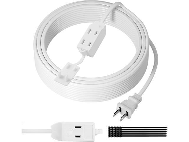 2 Prong Extension Cable 15 FT, Extra Long Power Cord With 3 Outlets, Flat Multiple Cable With Tamper Guard, ETL Listed, Outlet Saver, OFC, 16 Gauge...