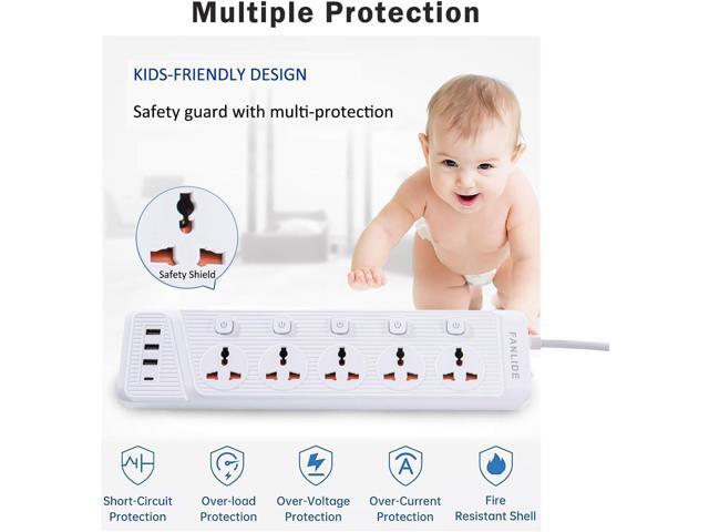 Universal Power Strip with USB C, 5 Outlets 3 USB and 1 USB C Ports, 6.5ft Power Cord Circuit Breaker