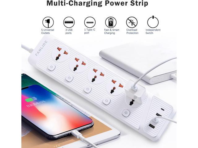 Universal Power Strip with USB C, 5 Outlets 3 USB and 1 USB C Ports, 6.5ft Power Cord Circuit Breaker