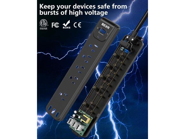 2 Pack Surge Protector Power Strip, 10FT Long Extension Cord with 5 Widely Spaced Outlets 3 USB Ports (1 USB C Port), Flat Overload Protection, 900...