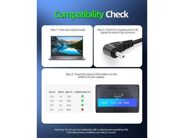 Dexpt 12V 2A Laptop Charger Compatible with Gateway GWTC116-2BK GWTC116-2BL GWTN156-11BK GWNC21524-BL GWTN141-5BK GWTN141-1BK SAW30A-120-2000U...