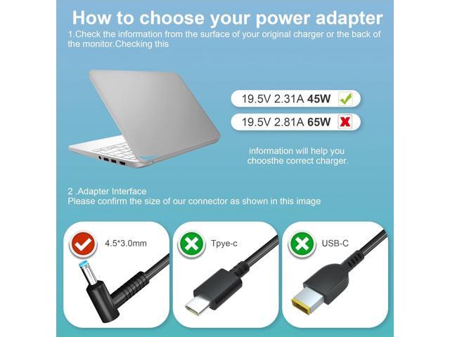 45W 19.5V 2.31A 741727-001 AC Adapter Laptop Charger HP Pavilion 11 13 15; Stream 13 11 14; fit 721092-001 719309-001 719309-003...