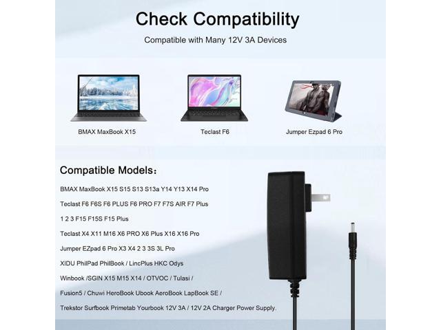 12V 3A 2A Charger for BMAX MaxBook X15 S15 S13 S13a Y14 Y13 X14 Pro TECLAST F15 F15S F7S F7 F6S F6 X16 X6 X4 X11 M16 pro plus 2 3 BMax SGIN OTVOC...