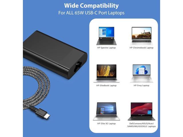 New Slim 65W for HP USB C Laptop Charger AC Adapter Replacement for HP Spectre X360,Spectre,Elitebook x360,Elitebook,Envy,Omnibook,Chromebook,Elite...