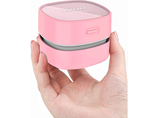 TRZLIFE USB Rechargeable Mini Desk Vacuum, Cordless Portable Keyboard Desktop Countertop Cleaner, Ideal Office Accessory Ideal Gift, Pink