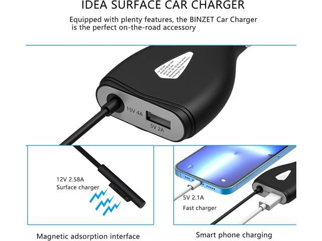Surface Car Charger, 70W 15V 4A Power Supply for Microsoft Surface Pro 5/Pro 6/Pro 7/Pro 8/Pro X, Surface Book, Surface Go, Surface Laptop with 5V...