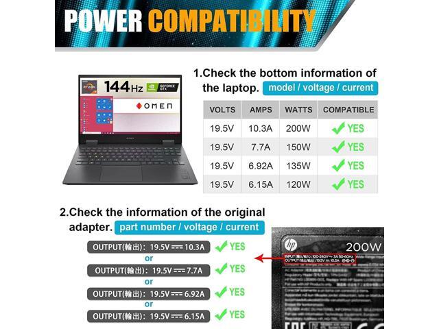 200W AC Adapter Laptop Charger for HP Omen Pavilion 15 16 17 15t 17t Gaming Laptop,ZBook 15 15u Fury Studio Power G3 G4 G5 G6 G7 G8 Mobile...