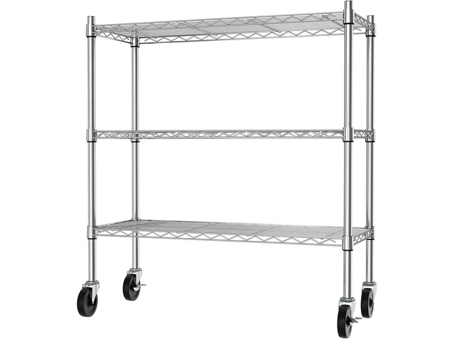 Auslar 3-Tier Storage Shelves with Casters Heavy Duty Metal Shelving Chrome