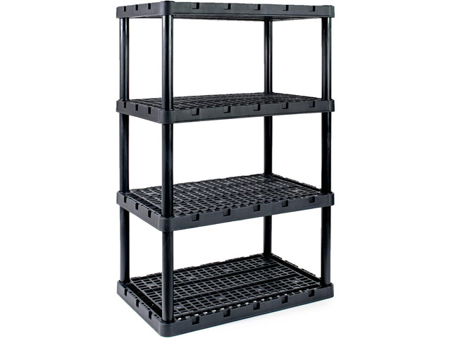 Gracious Living XL Heavy-Duty Storage Shelves, Knect-A-Shelf 4-Shelf Ventilated Storage Shelving Rack for Home Organization, Black