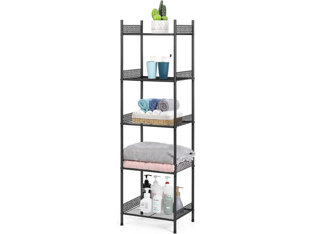 Nandae 5-Tier Bathroom Storage Shelf, Heavy Duty Wire Shelving Unit Free Standing Towel Rack Organization for Kitchen Bathroom Laundry, Black