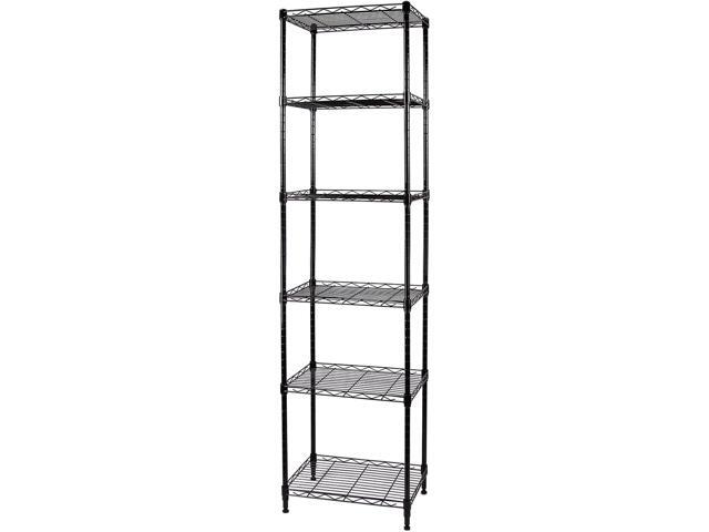 6-Wire Shelving Adjustable Shelves, Standing Storage Shelf for Laundry Bathroom Kitchen Pantry Closet Organization (Glossy Black, 16.6' L x 11.4' W...