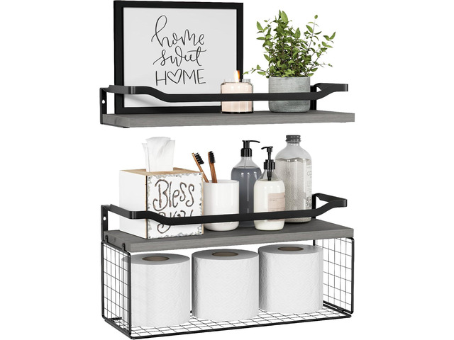 WOPITUES Bathroom Shelves Over Toilet with Protective Metal Guardrail