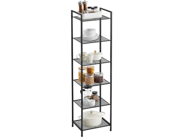 SONGMICS 6-Tier Storage Rack, Bathroom Shelf, Extendable Plant Stand with Adjustable Shelf, for Bathroom, Living Room, Balcony, Kitchen, Classic...