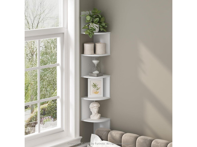 Furinno Rossi 5-Tier Floating Corner Shelf for Wall, Corner Zigzag Shelf Wall Mounted, Radial Wall Mount Shelves, for Home Office, Living Room,...