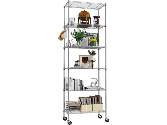 Homdox 6 Tier Wire Shelving Unit on Wheels, Storage Shelves for Garage Kitchen Living Room, Heavy Duty Shelving Rack, 21.26 x 11.42 x 72.05 inch (L...