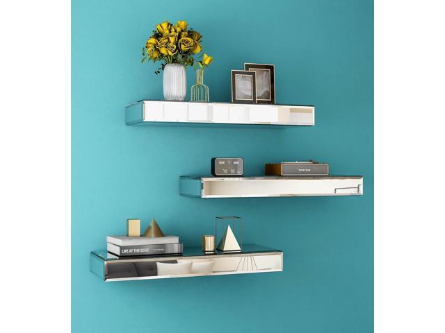 SHYFOY Mirrored Floating Shelves for Wall, Set of 3, Silver