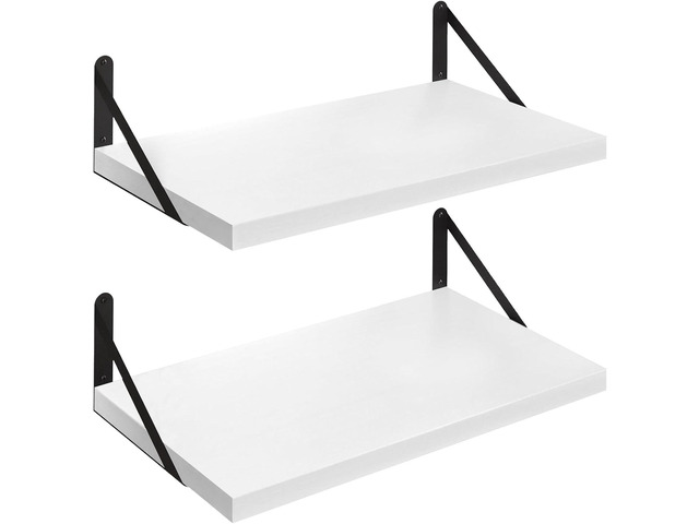 SAUMONIER Floating Shelves Bookshelf for Bedroom Bathroom Living Room Wood Wall Mounted Wide Deep Storage, White Painted 24 Inch Shelves Set of 2