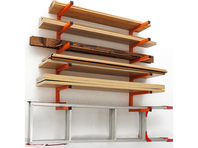 MOOMSINE Lumber Storage Rack Wall Mounted, 6-Level Holds Up 1200 Lbs Heavy Duty Wood Organizer, Metal Shelf for Shed, Workshop, Garage - 4pack, Orange