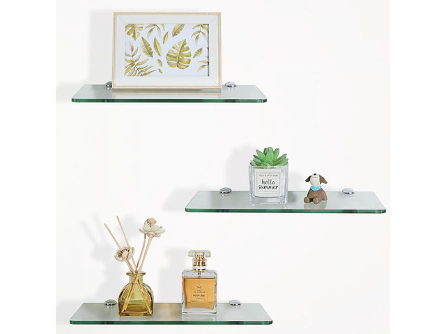 SAYAYO Glass Floating Shelves for Wall, Tempered Glass Shelves for Bathroom