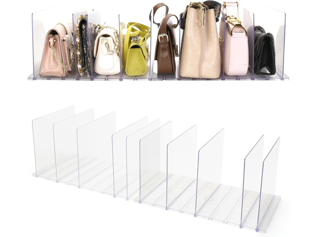 Purse Organizer for Closet, Clear Acrylic Handbag Storage Organizer, Adjustable Shelf Divider for Closet Organization, Detachable Clutch Bag...