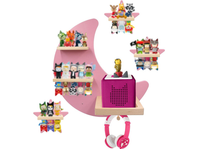 Taladad for Toniebox 2 and Toniebox 1 Tonie Shelf Wall Mounted Set of 4 (Moon and 3 Stars),Tonies Figures Tonies Storage,Magnetic Wooden Floating...