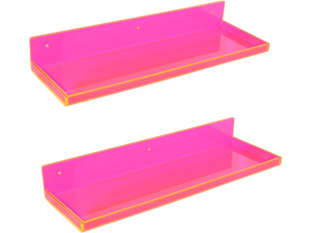 Floating Shelves for Wall Acrylic Wall Shelves for Bedroom Bathroom Living Room Kitchen 16.5X5.5'', Pack of 2, Neon Pink