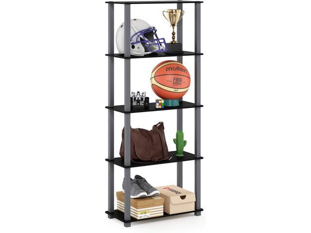 Furinno Turn-N-Tube 5-Tier Multipurpose Shelf / Display Rack / Storage Shelf / Bookshelf, Square Tubes, Black/Grey