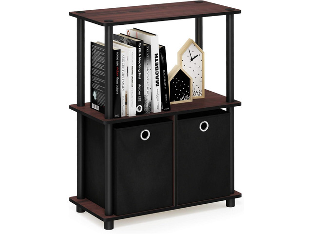 Furinno TURN-N-TUBE Storage Shelves, 3-Tier Toolless Book Shelf with Storage Bins, Display Shelf, for Organization and Storage, Living Room,...
