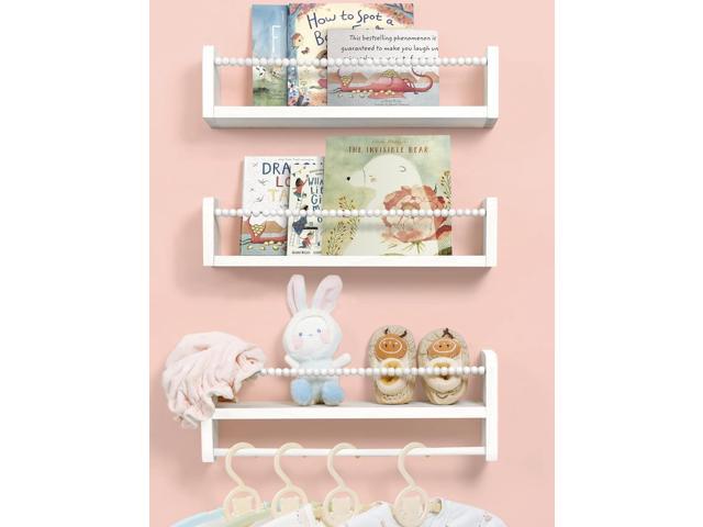 Maxpeuvon Nursery Book Shelves for Wall, White Floating Shelves Set of 3