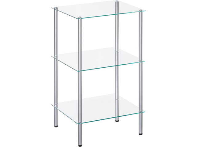 HOOBRO Glass Shelf, 3 Tier Bathroom Standing Shelf Unit, Tempered Glass Shelving Stand for Small Space, Perfume Stand Organizer, Space-Saving, for...