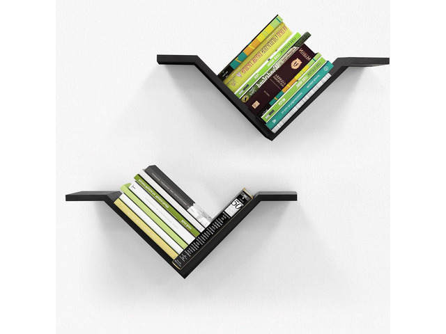 Black Book Shelves for Wall, Modern Hanging Bookshelf Set of 2