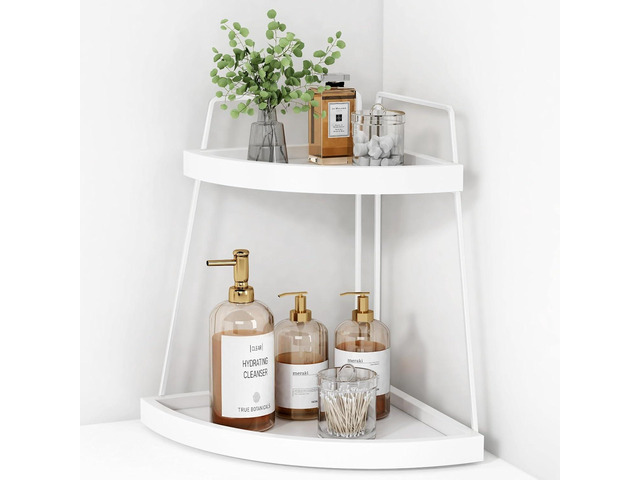 Forbena White 2 Tier Corner Bathroom Counter Organizer, Bathroom Countertop Shelf Organizer for Kitchen Sink, 2 Tier Makeup Vanity Tray for Dresser...