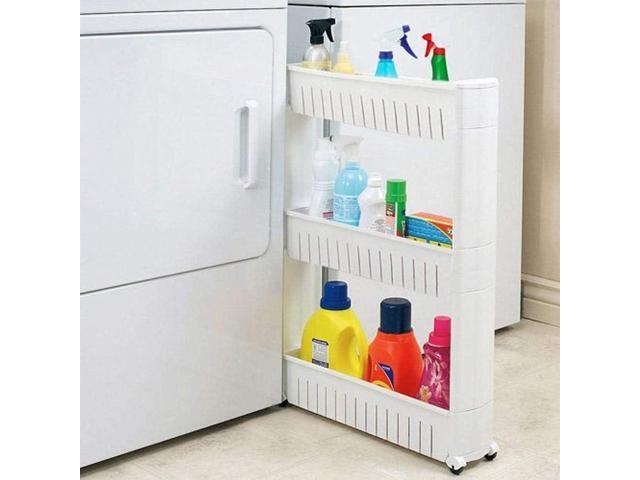 Modern Home Narrow Sliding Storage Organizer Rack - Laundry/Bathroom/Kitchen Portable Storage Shelves