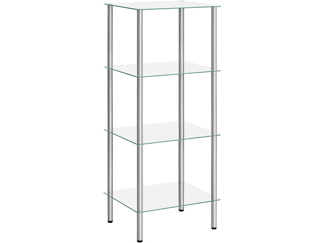 HOOBRO Glass Shelf, 4 Tier Bathroom Standing Shelf Unit, Tempered Glass Shelving Stand for Small Space, Perfume Stand Organizer, Space-Saving, for...