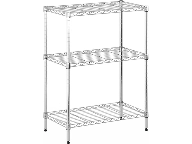 Furinno Wayar 3-Tier Metal Storage Shelf Rack, 23 x 13 x 30, Stainless Steel