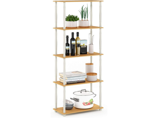 Furinno TURN-S-TUBE Storage Shelves, 5-Tier Book Shelf, Corner Shelf, Toolless Open Shelves, Classic Tubes, for Organization and Storage, Living...