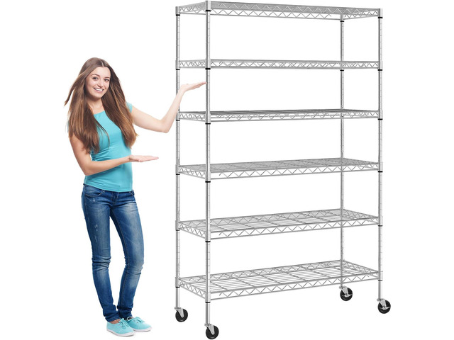 HGS Metal Shelves 6 Layer Wire Shelving on Wheels Heavy Duty Metal Storage Rack Utility Shelves 45' NSF Steel Racks 2100 LBS Capacity Adjustable...