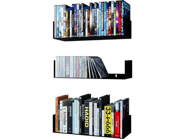 Wallniture Bali Black Bookshelf and CD DVD Storage Shelf Set of 3, Metal Floating Book Shelves for Wall