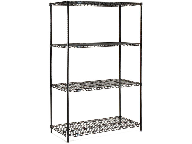Nexel 24' x 30' x 63', 4 Tier Adjustable Wire Shelving Unit, NSF Listed Commercial Storage Rack, Black Epoxy Finish, Leveling feet