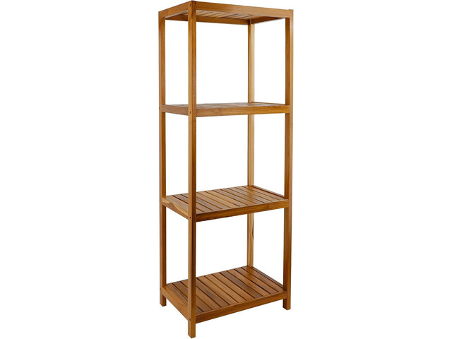 VaeFae Teak Bathroom Shelf, 4-Tier Storage Shelf, Wooden Stand Shelf Organizer for Bathroom, Kitchen, Living Room, Laundry, Garage