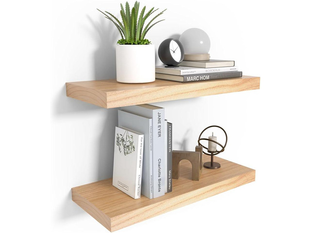 Habudda Floating Shelves for Wall, Natural Wood Shelf Decor for Bathroom Kitchen Bedroom, Hanging Mounted Invisible Bracket, Small 17 inch, Rustic...