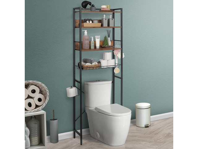 CAPHAUS Over The Toilet Storage, 4-Tier Bathroom Organizer, Freestanding Toilet Shelf, Multifunctional Space Saver Toilet Rack with 4 Hooks,...