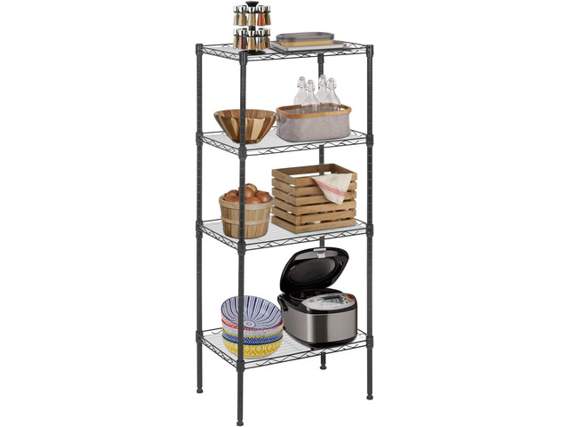 FDW 18L x 12W x 44H Wire Shelves Metal Shelf with 4 PP Sheets Storage Shelves 4 Tier Layer Storage Shelves for Laundry Bathroom Kitchen Garage,Black
