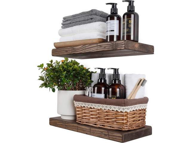 BGMG Floating Shelves 16 inch Long, Distressed Rustic Wooden Wall Shelves for Bathroom Living Room Bedroom Kitchen Farmhouse Set of 2-16x6.7x1.25...