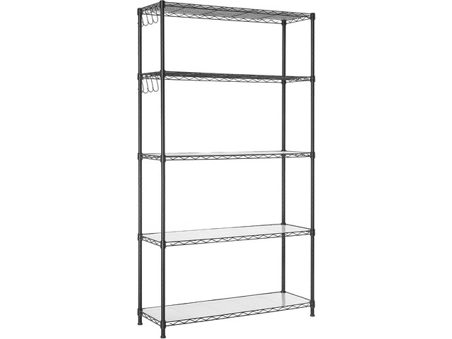 SONGMICS 5-Tier Storage Shelves, Wire Shelving Unit, Kitchen Metal Shelves, Storage Rack with Adjustable Shelves, Shelf Liners, 8 Hooks, for...
